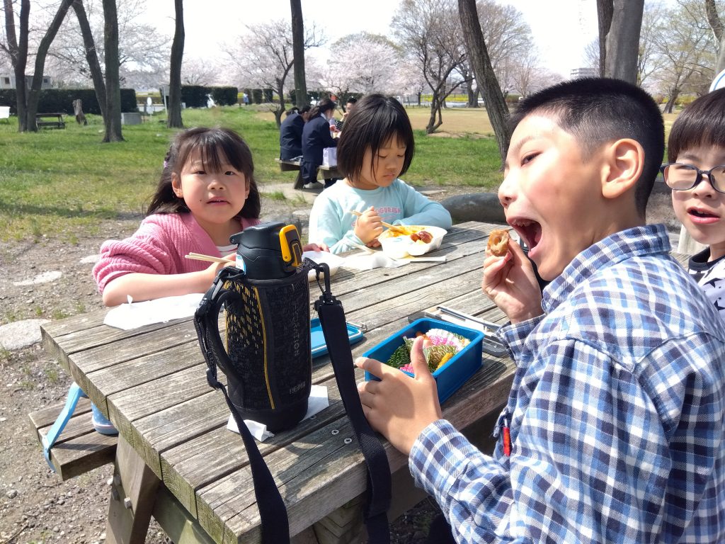 桜の下でランチ　満開の桜の下でランチ、気分爽快！！